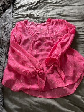 Lilly Pulitzer Pink Metallic Accent Long-Sleeve Blouse EUC